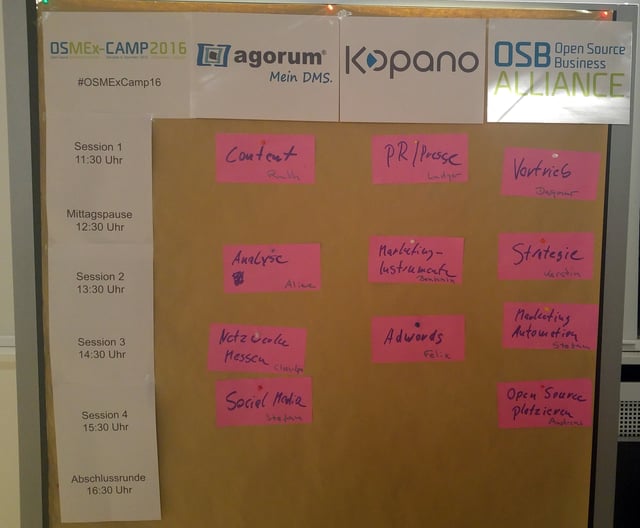 Sessionplan des OSMEx Camp 2016 powerd by agorum und Kopano
